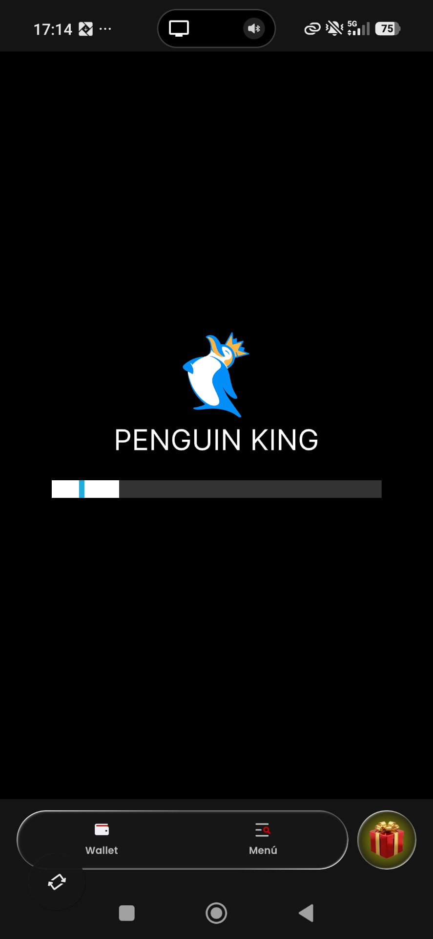 Penguin King slot loading screen inside the LuckyRollers casino client