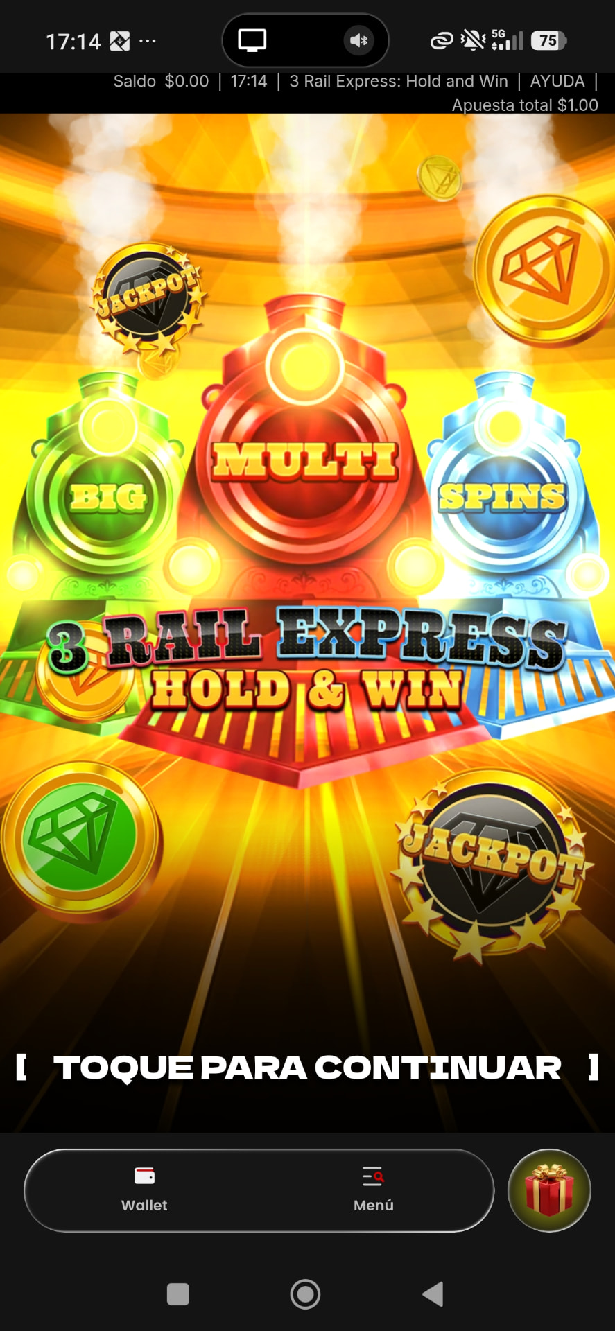 3 Rail Express Hold and Win slot running at LuckyRollers with a 1.00 dollar total bet
